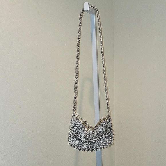 HAND CROCHETED RECYCLED SODA POP-TOP WRISTLET BAG ALUMINUM BRONZE ECO CHIC - Picture 8 of 8